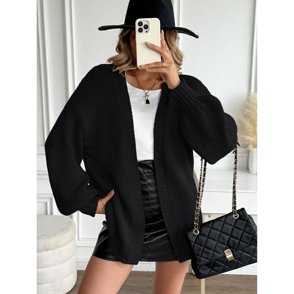 Women Oversized Knit Cardigan Sweater Open Front Long Sleeve Casual - Picture 6 of 6